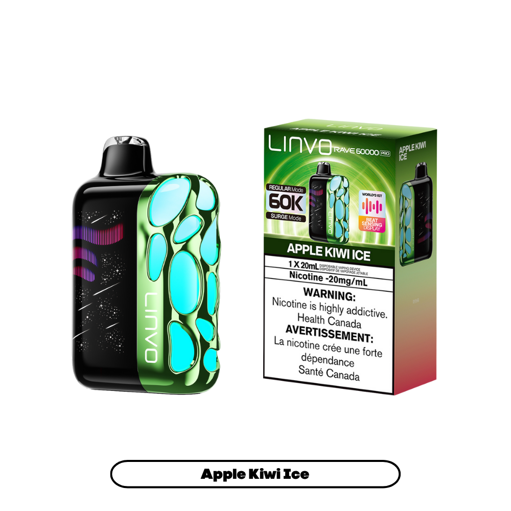 Linvo Rave 60000 Puffs - Apple Kiwi Ice Rechargeable Disposable Vape 20Mg