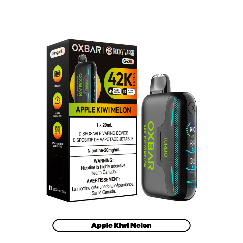 Oxbar Rocky Vapor G42k Pomme Kiwi Melon 42K Bouffées Nicotine Ajustable Rechargeable Vape Jetable 20Mg