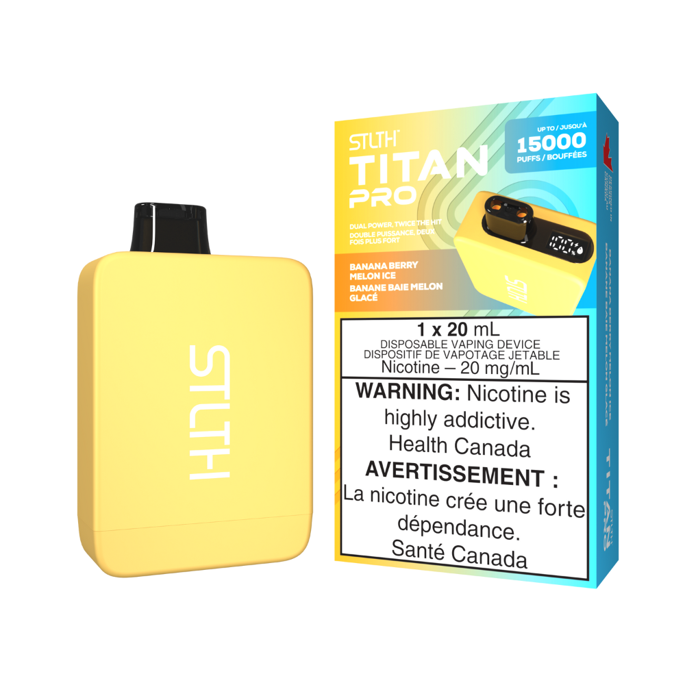 STLTH Titan Pro 15K Puffs Banana Berry Melon Ice Rechargeable Disposable Vape 20Mg