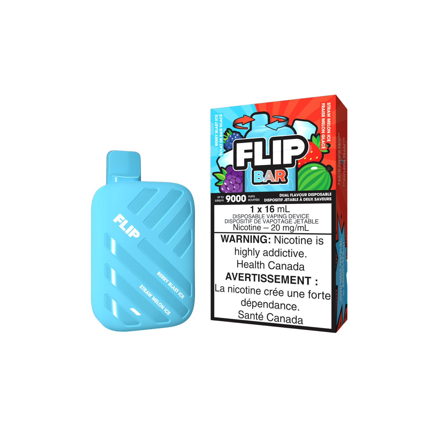 Flip Bar 9K 9000 Puffs Berry Blast Ice & Straw Melon Ice Vape jetable rechargeable 20 mg