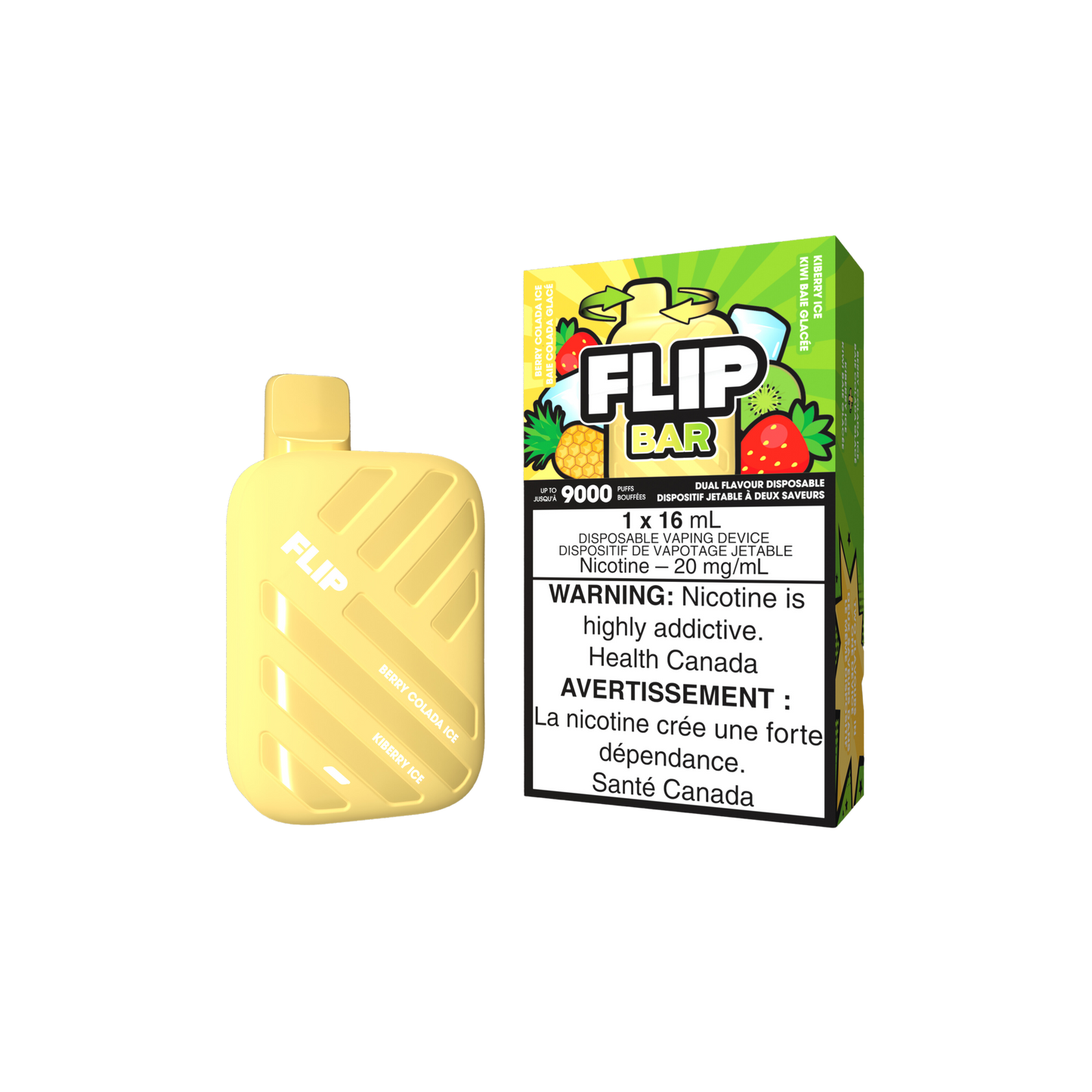 Flip Bar 9K 9000 Puffs Berry Colada Ice & Kiberry Ice Vape jetable rechargeable 20 mg