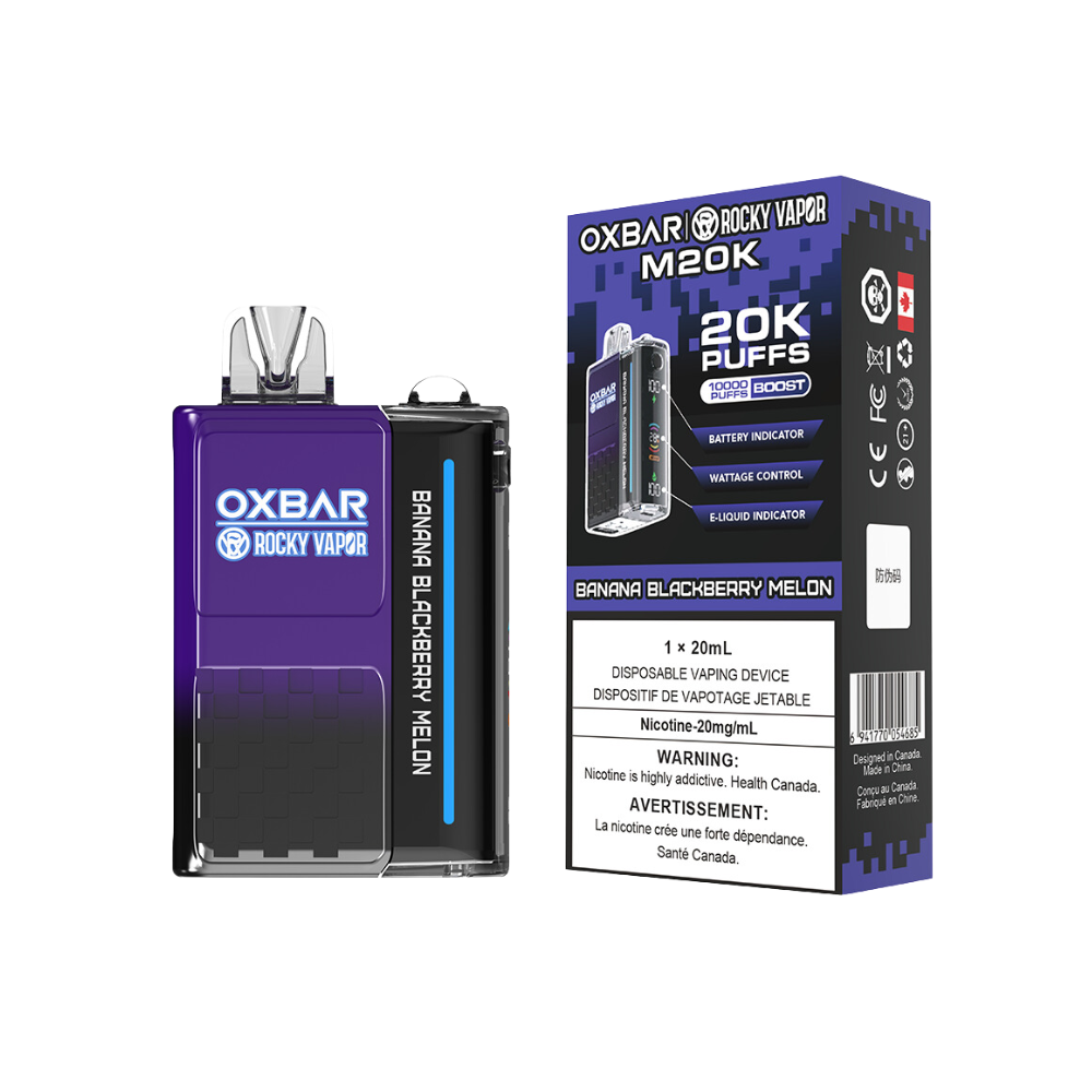Oxbar Rocky Vapor M20K 20K Puffs Banane Mûre Melon Puissance Réglable Rechargeable Vape Jetable 20Mg