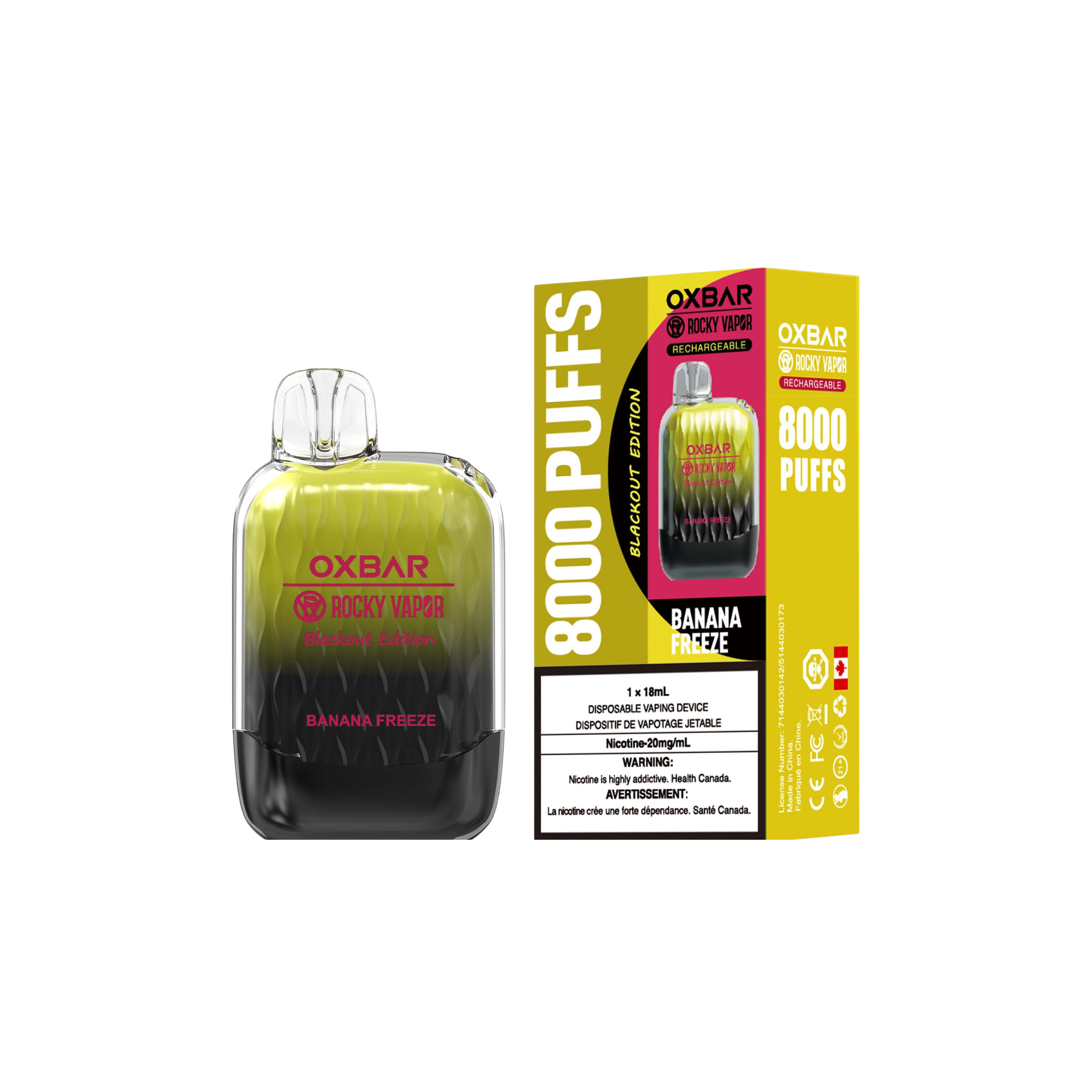 Oxbar Rocky Vapor G 8000 8000 Bouffées Banane Gelée Vape Jetable Rechargeable 20Mg