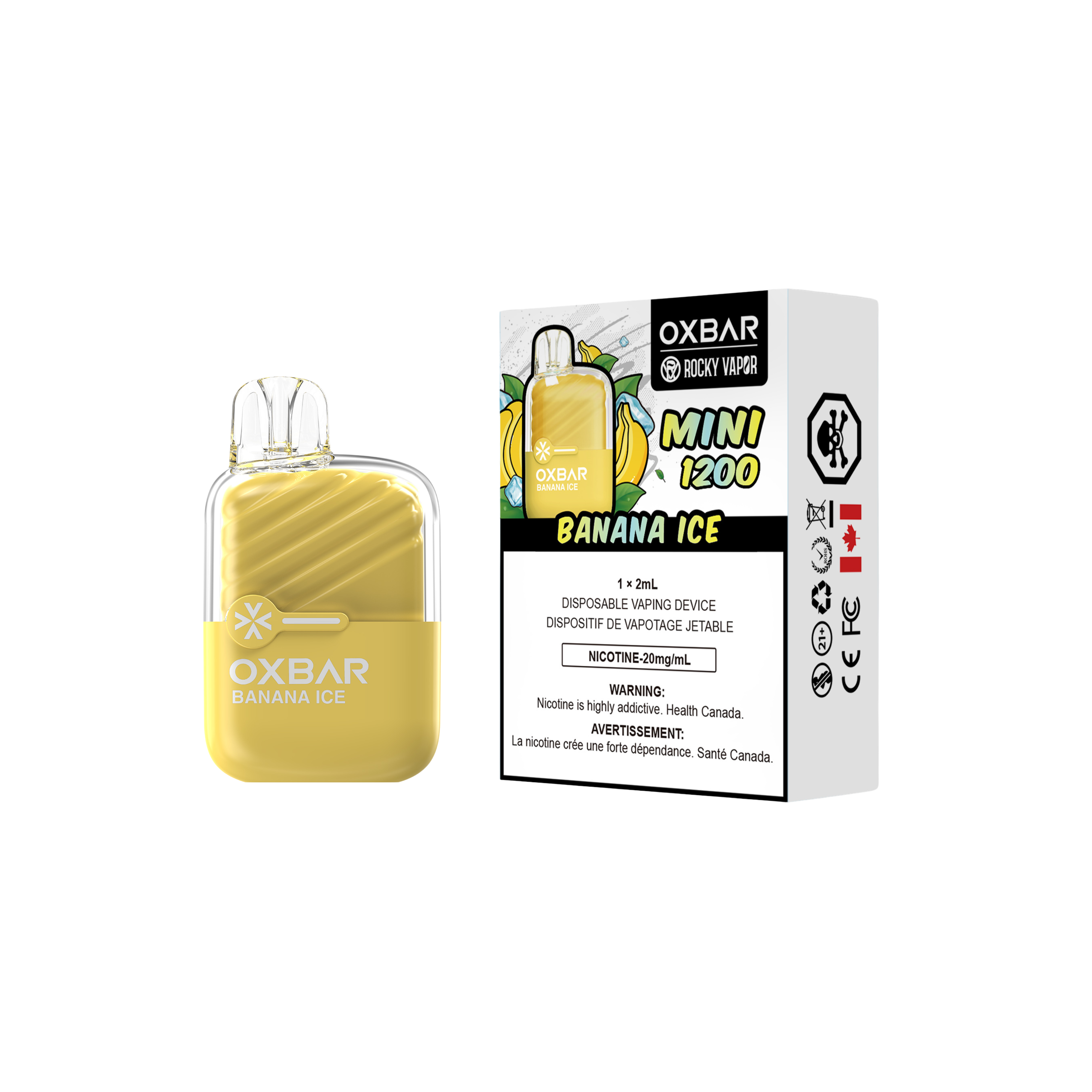 Oxbar Rocky Vapor Mini 1200 Puffs Banana Ice Disposable Vape 20Mg