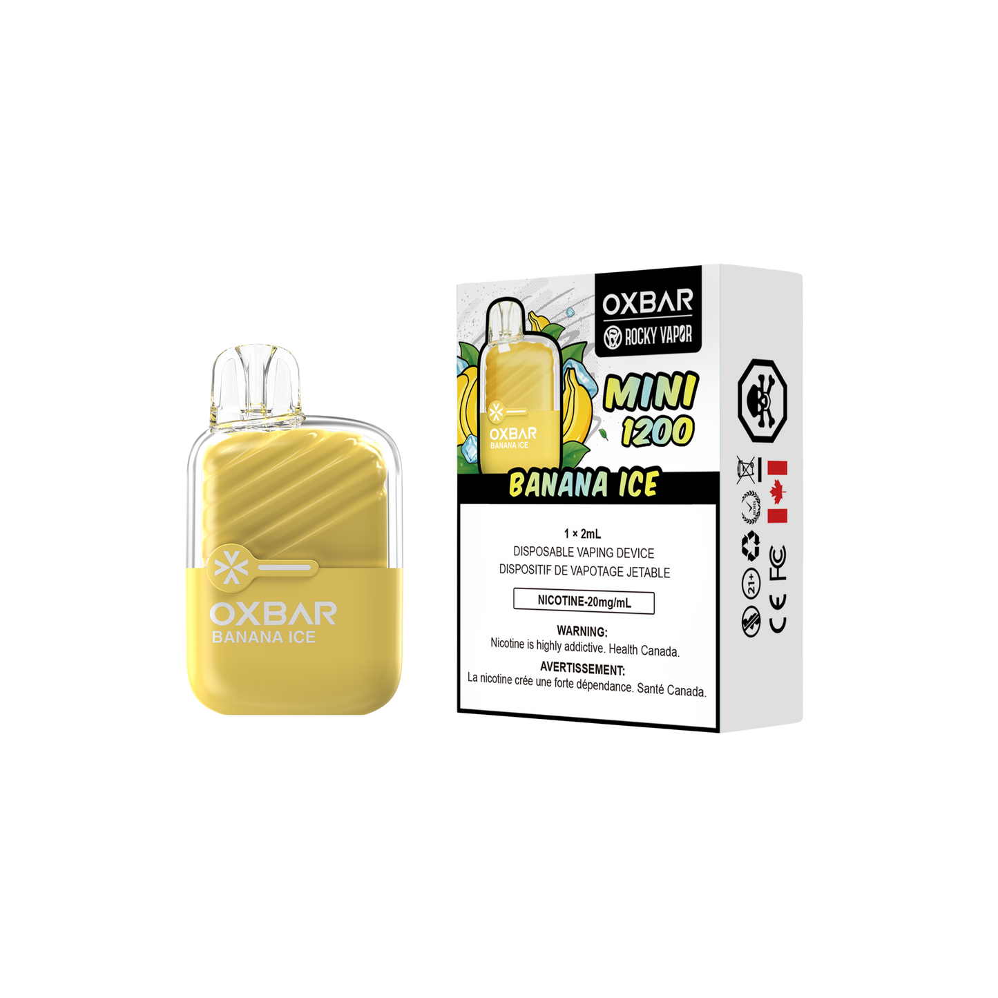 Oxbar Rocky Vapor Mini 1200 Puffs Banana Ice Disposable Vape 20Mg