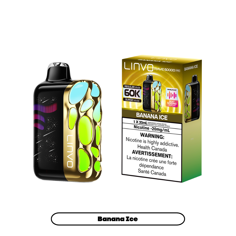 Linvo Rave 60000 Puffs - Banana Ice Rechargeable Disposable Vape 20Mg
