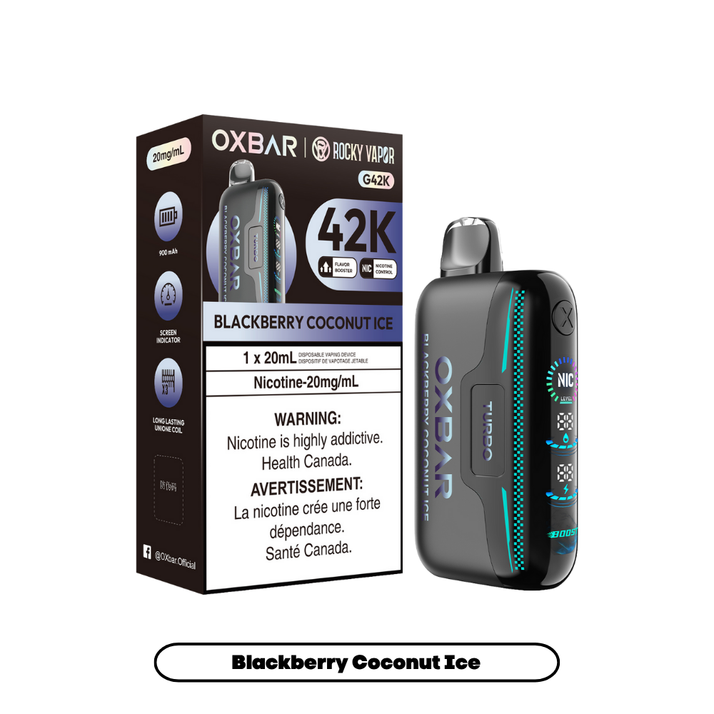 Oxbar Rocky Vapor G42k Glace Mûre Noix de Coco 42K Bouffées Nicotine Ajustable Rechargeable Vape Jetable 20Mg