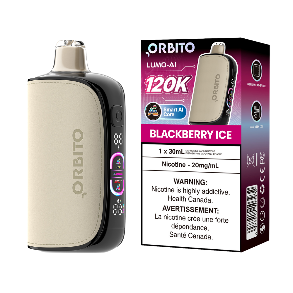 Orbito Lumo AI 120 000 bouffées Vape jetable rechargeable saveur Mûre Glacée 20 mg