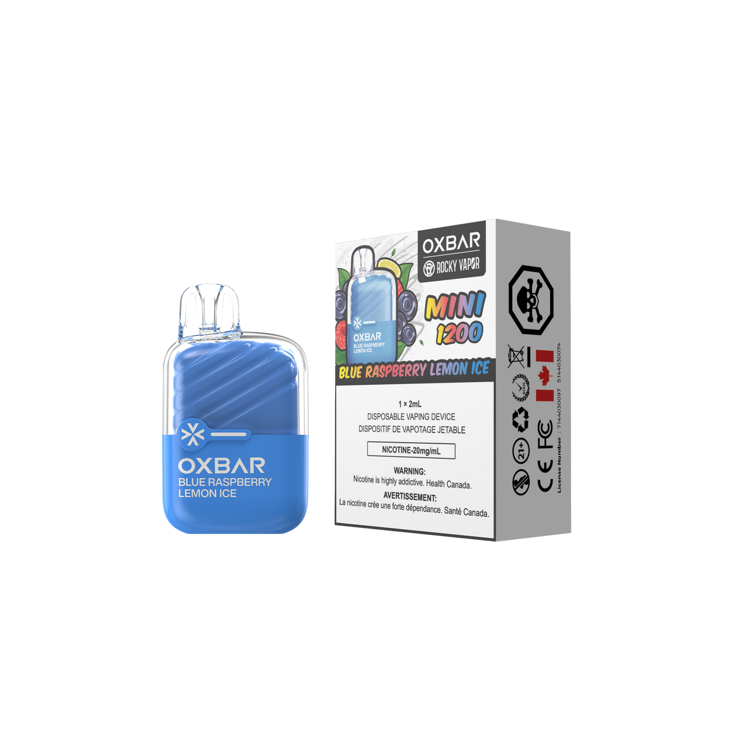 Oxbar Rocky Vapor Mini 1200 Bouffées Framboise Bleue Vape Jetable 20Mg