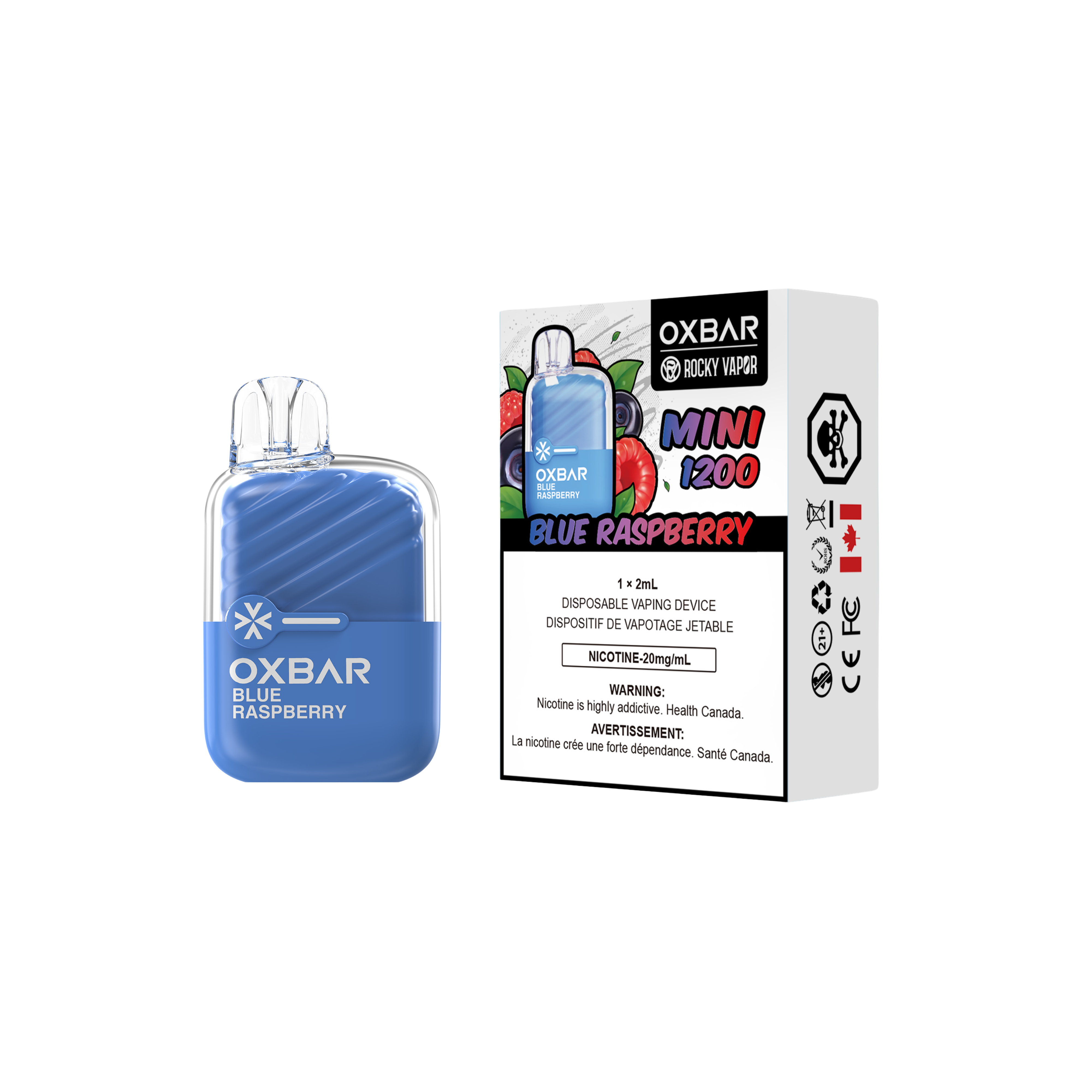 Oxbar Rocky Vapor Mini 1200 Puffs Blue Raspberry Disposable Vape 20Mg