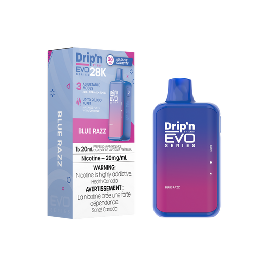 Dripin Evo 28k Puffs Blue Razz Adjustable Wattage Rechargeable Disposable Vape 20Mg