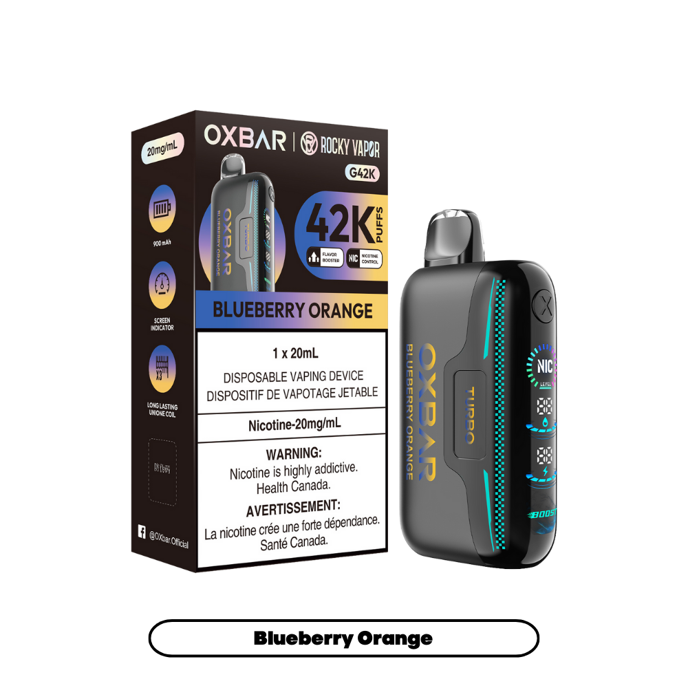 Oxbar Rocky Vapor G42k Myrtille Orange 42K Bouffées Nicotine Réglable Rechargeable Vape Jetable 20Mg
