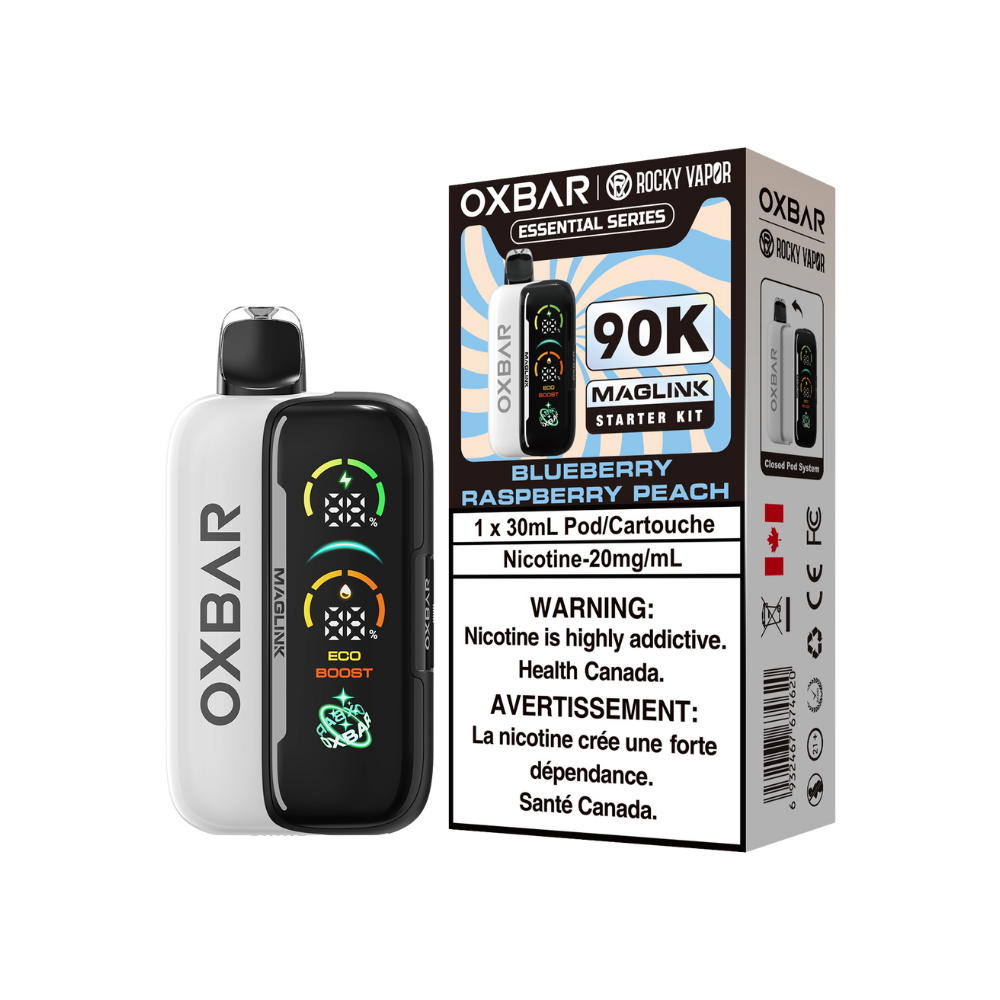 Oxbar Rocky Vapor Maglink Starter Kit 90K Puffs - Blueberry Raspberry Peach Rechargeable Disposable/Closed Pod System Vape 20Mg