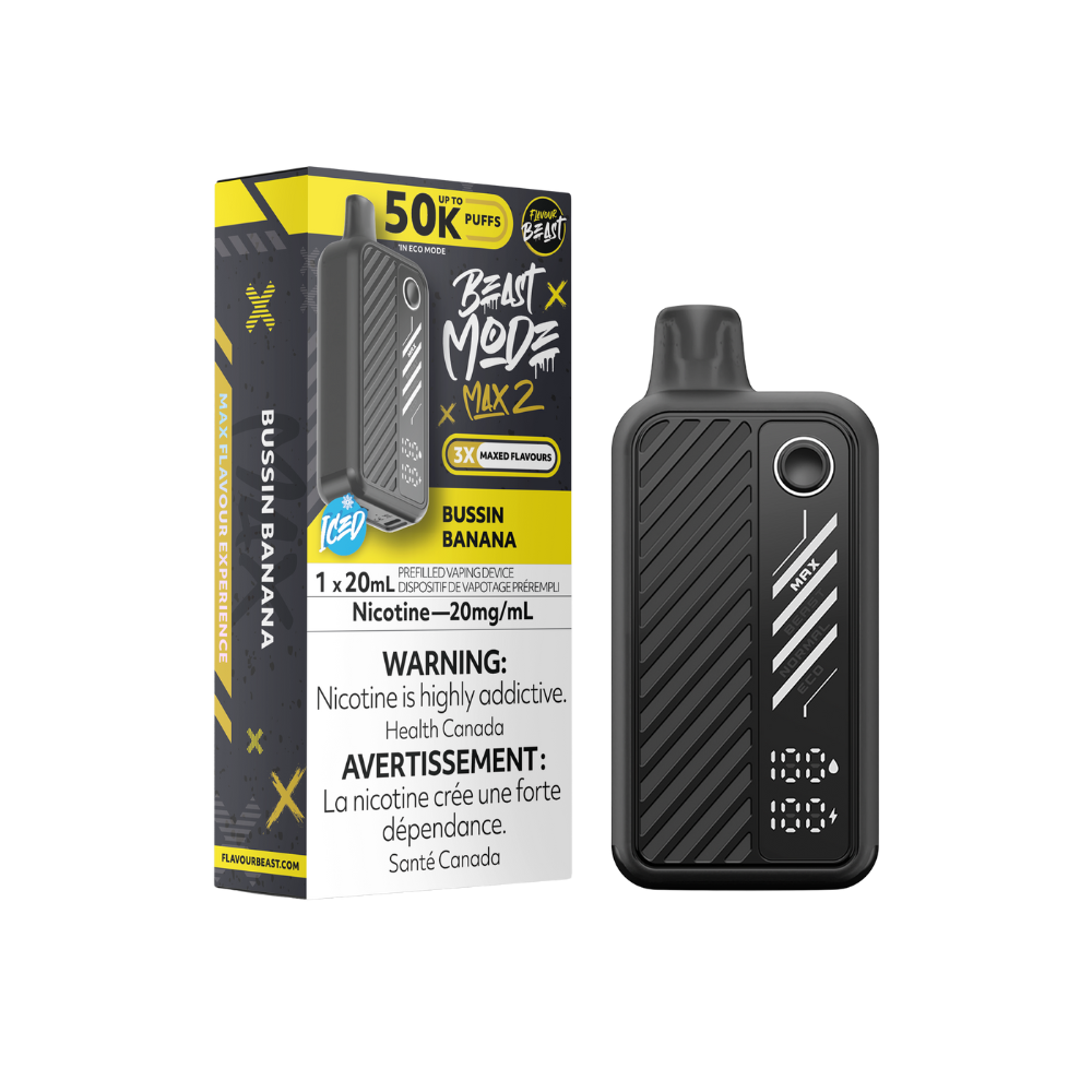Flavour Beast Mode Max 2 50K Puffs Bussin Banana Iced Rechargeable Disposable Vape 20Mg