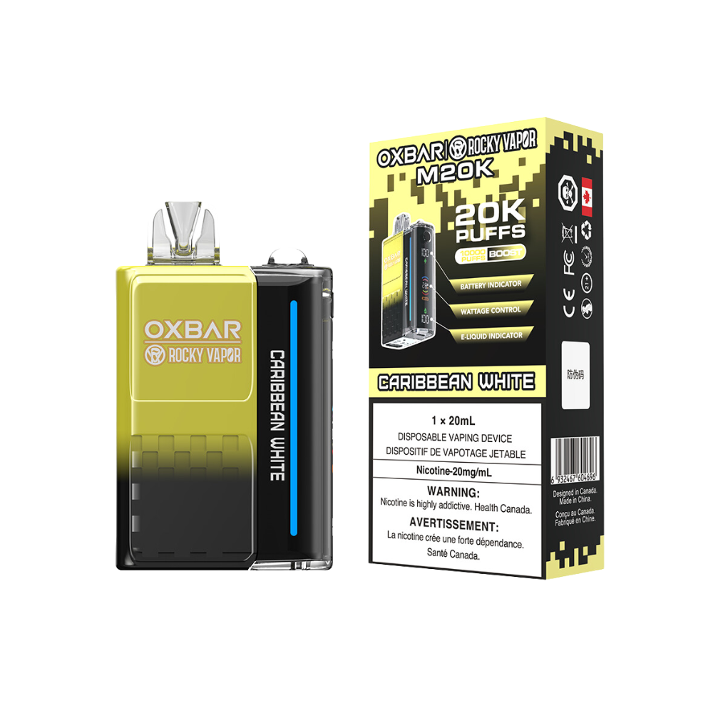 Oxbar Rocky Vapor M20K 20 000 bouffées Blanc caribéen Vape jetable rechargeable à puissance réglable 20 mg