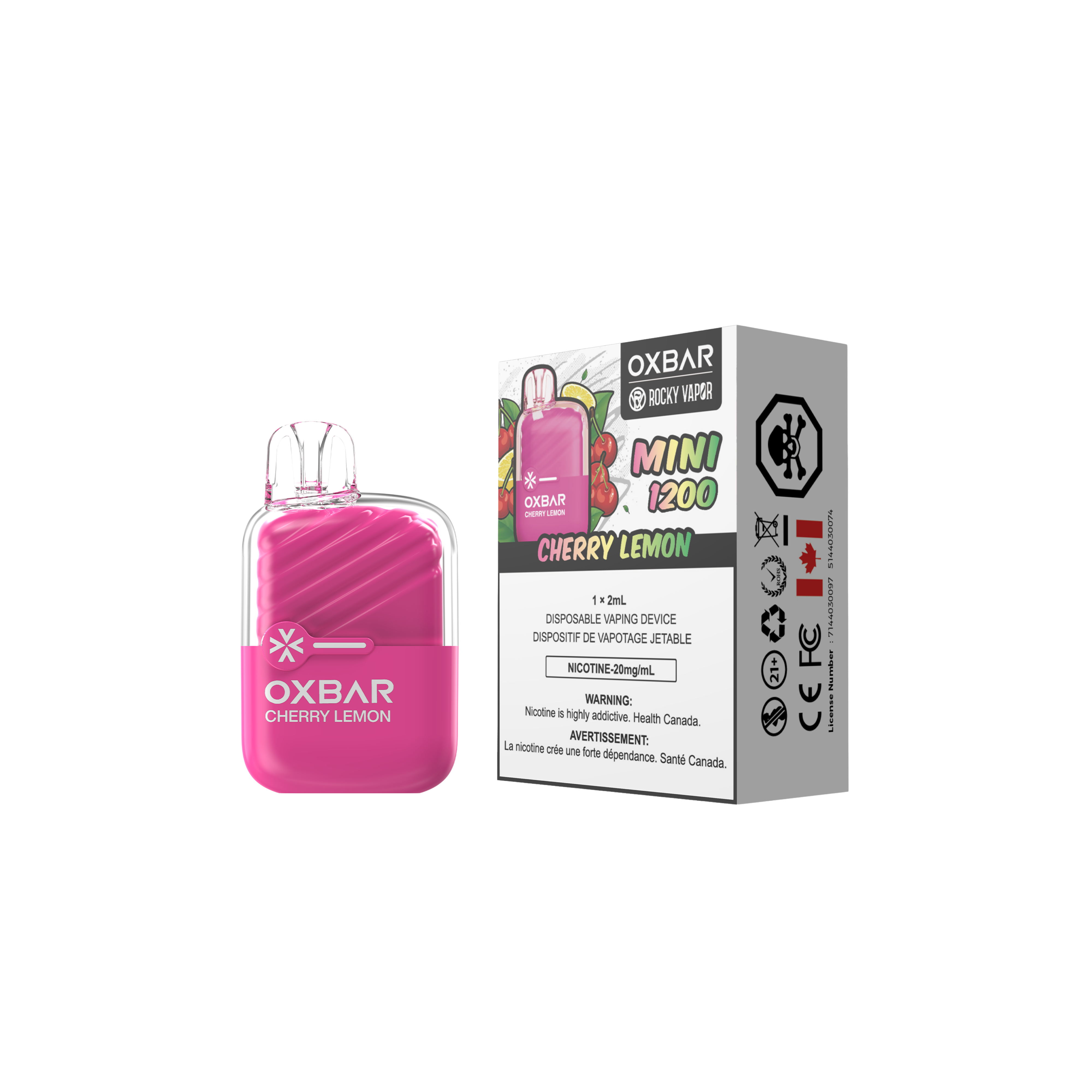 Oxbar Rocky Vapor Mini 1200 Puffs Cherry Lemon Disposable Vape 20Mg