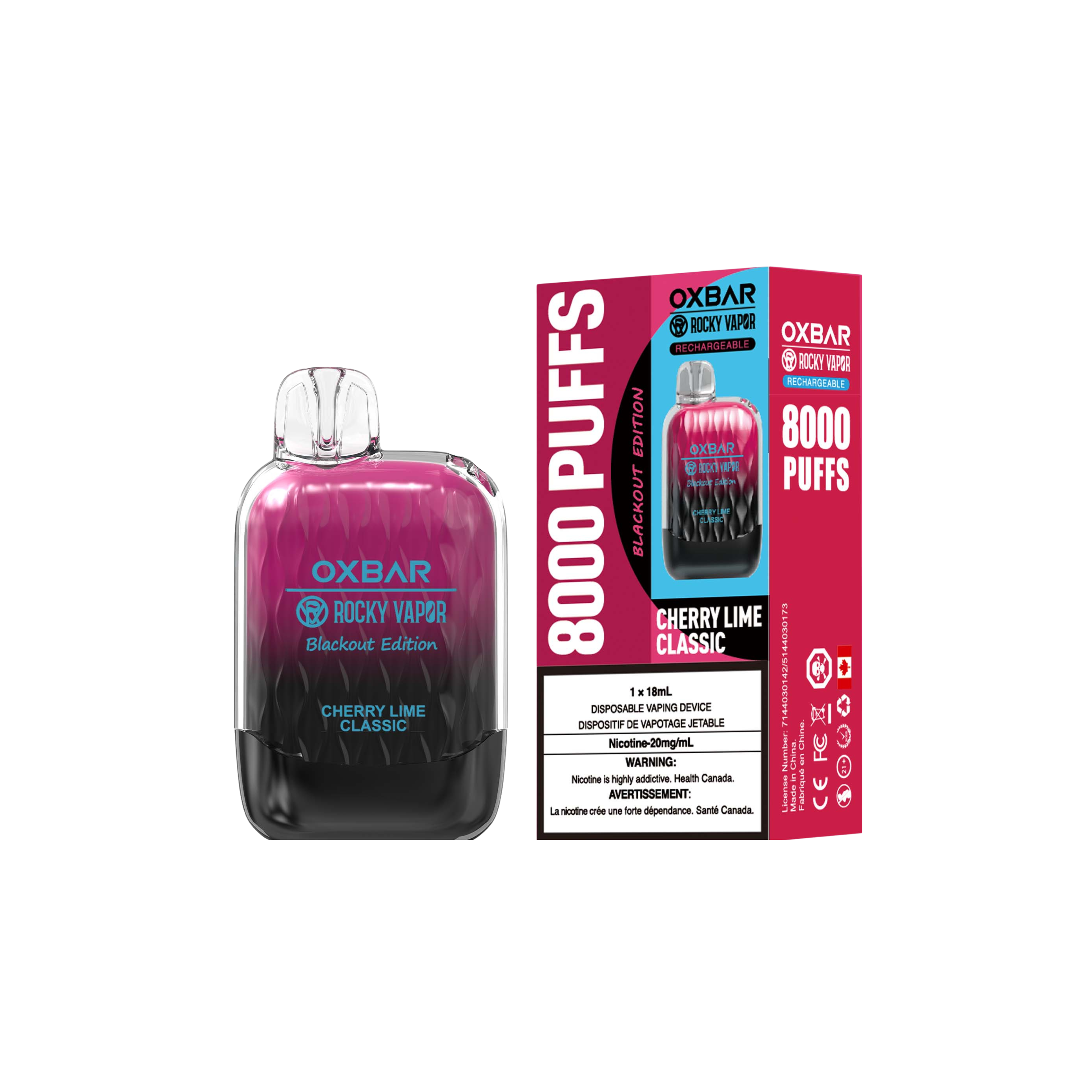 Oxbar Rocky Vapor G 8000 8000 Bouffées Cerise Citron Vert Classique Rechargeable Jetable Vape 20Mg