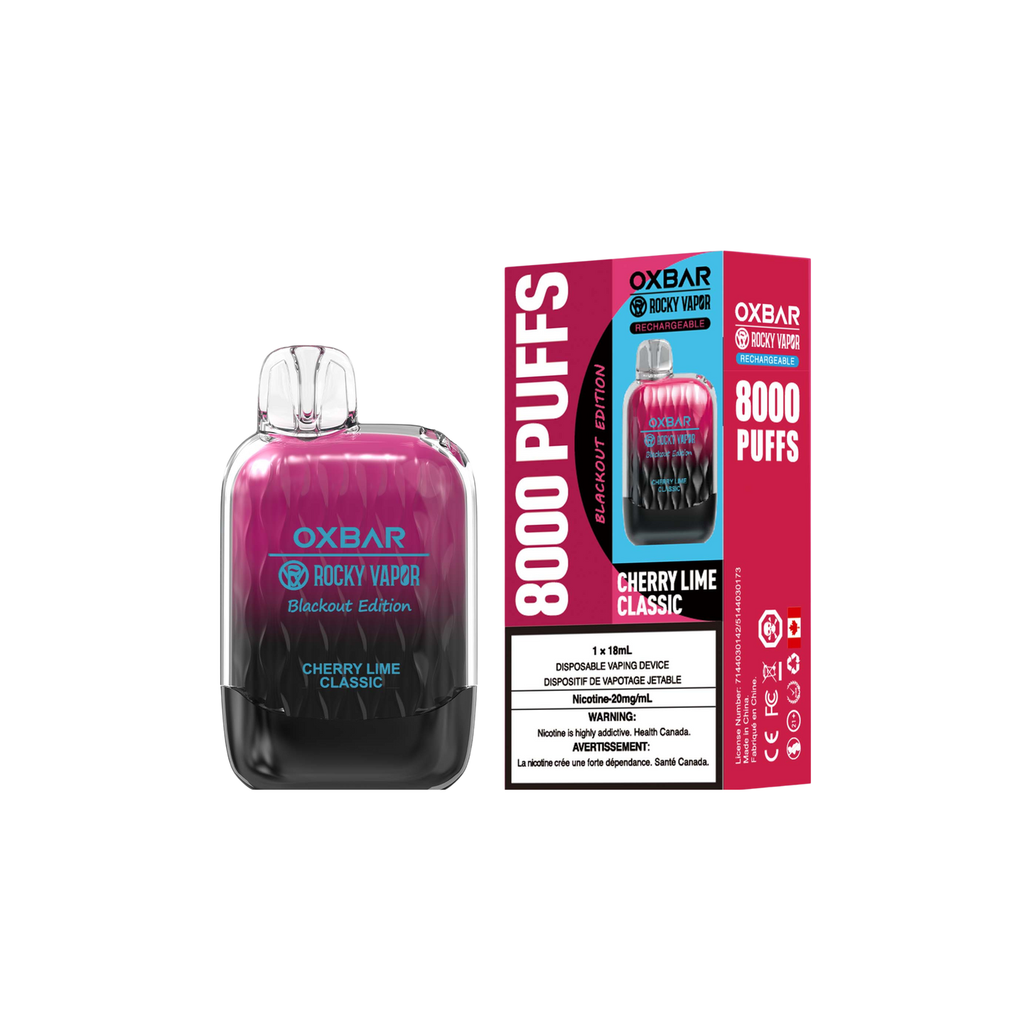 Oxbar Rocky Vapor G 8000 8000 Bouffées Cerise Citron Vert Classique Rechargeable Jetable Vape 20Mg
