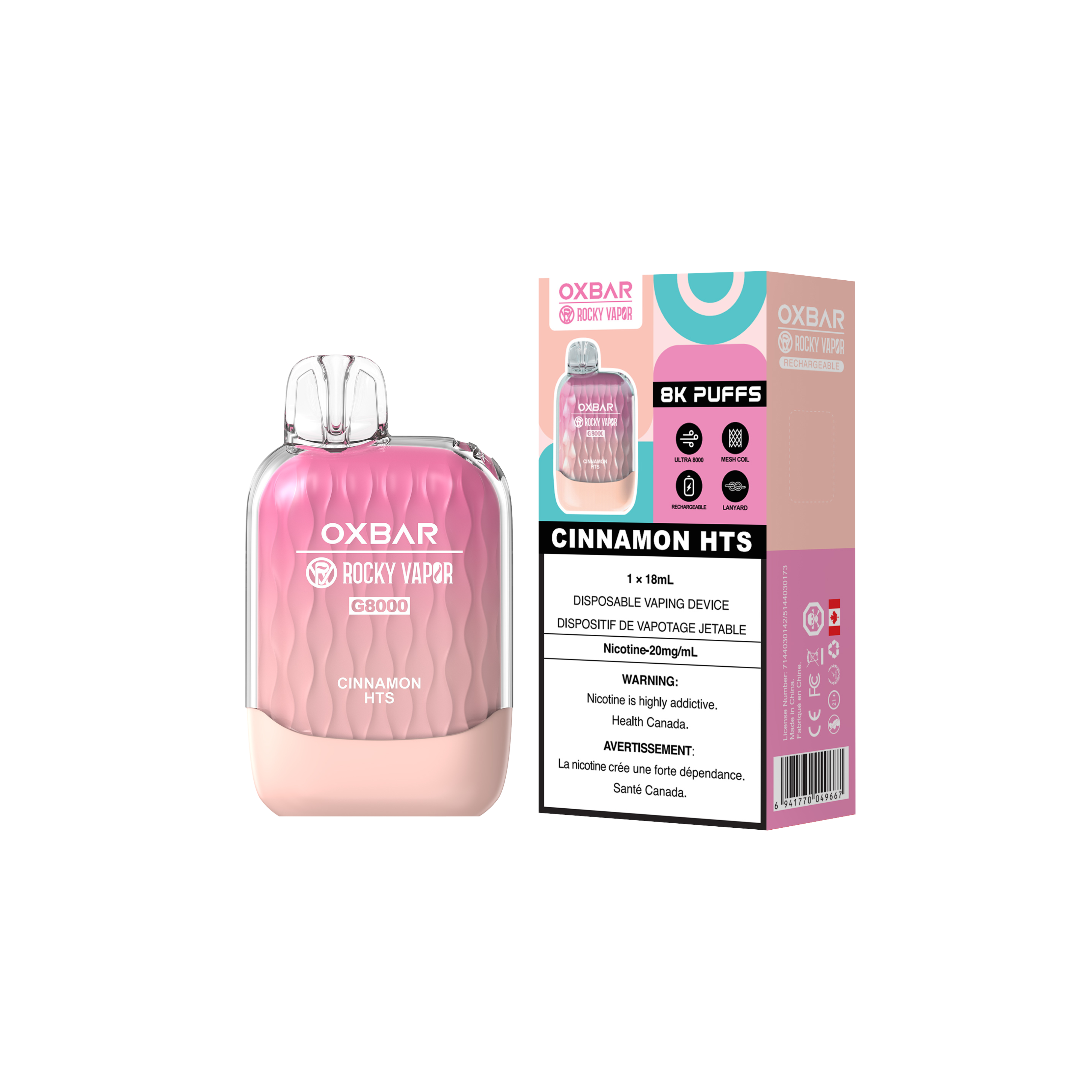 Oxbar Rocky Vapor G 8000 8000 Bouffées Cannelle HTS Rechargeable Vape Jetable 20Mg