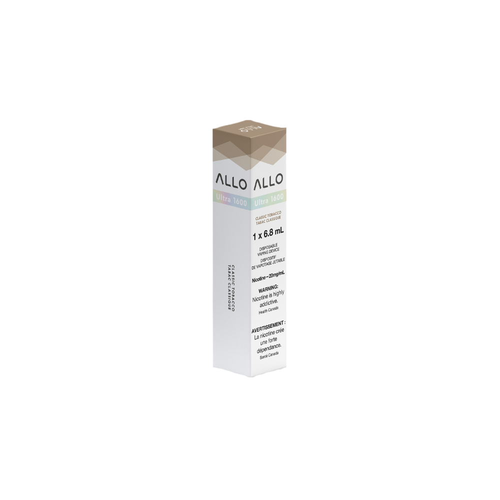 Allo Ultra 1600 Bouffées Tabac Classique Vape Jetable Rechargeable 20Mg