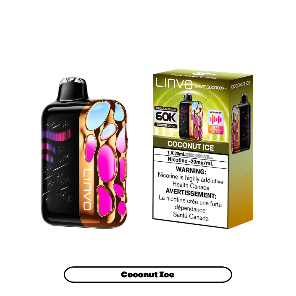 Linvo Rave 60000 Bouffées - Vape Jetable Rechargeable Glace à la Noix de Coco 20Mg