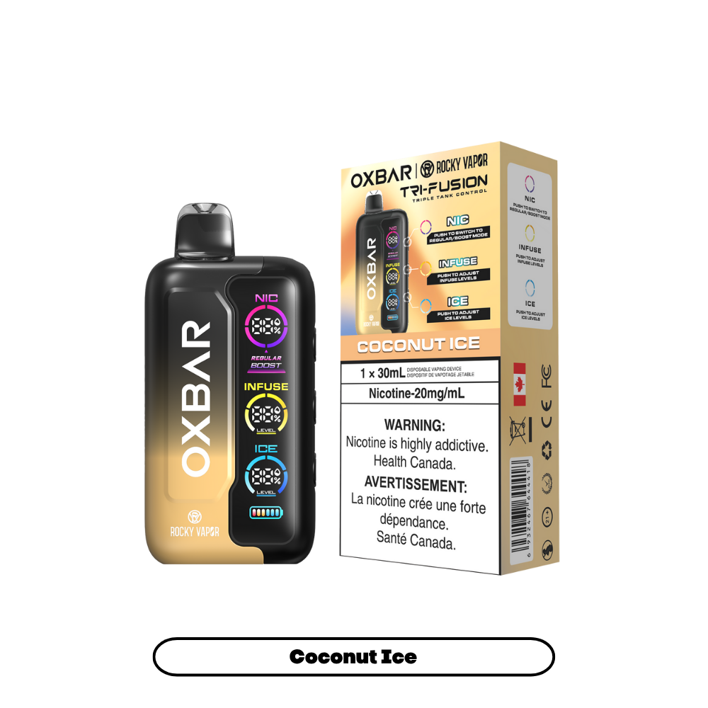 Oxbar Rocky Vapor Tri Fusion 70K bouffées - Vape jetable rechargeable Noix de coco glacée 20Mg
