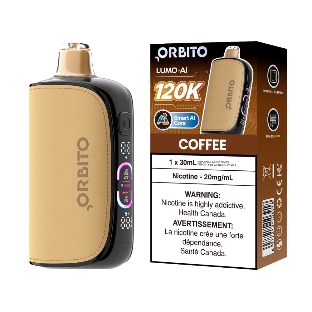 Vape jetable rechargeable Orbito Lumo AI 120 000 bouffées café 20 mg