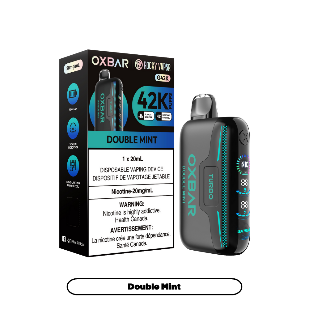 Oxbar Rocky Vapor G42k Double Menthe 42K Bouffées Vape jetable rechargeable à nicotine réglable 20mg