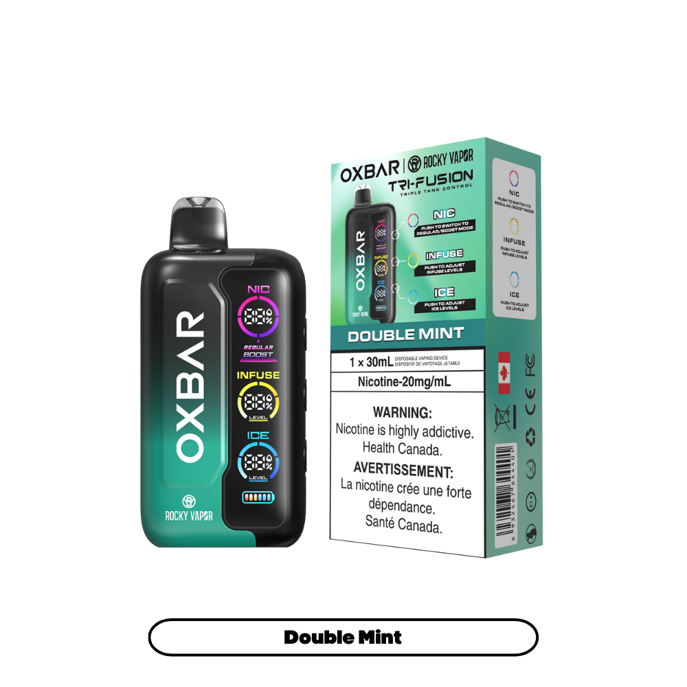 Oxbar Rocky Vapor Tri Fusion - Vape jetable rechargeable Double Mint 20 mg