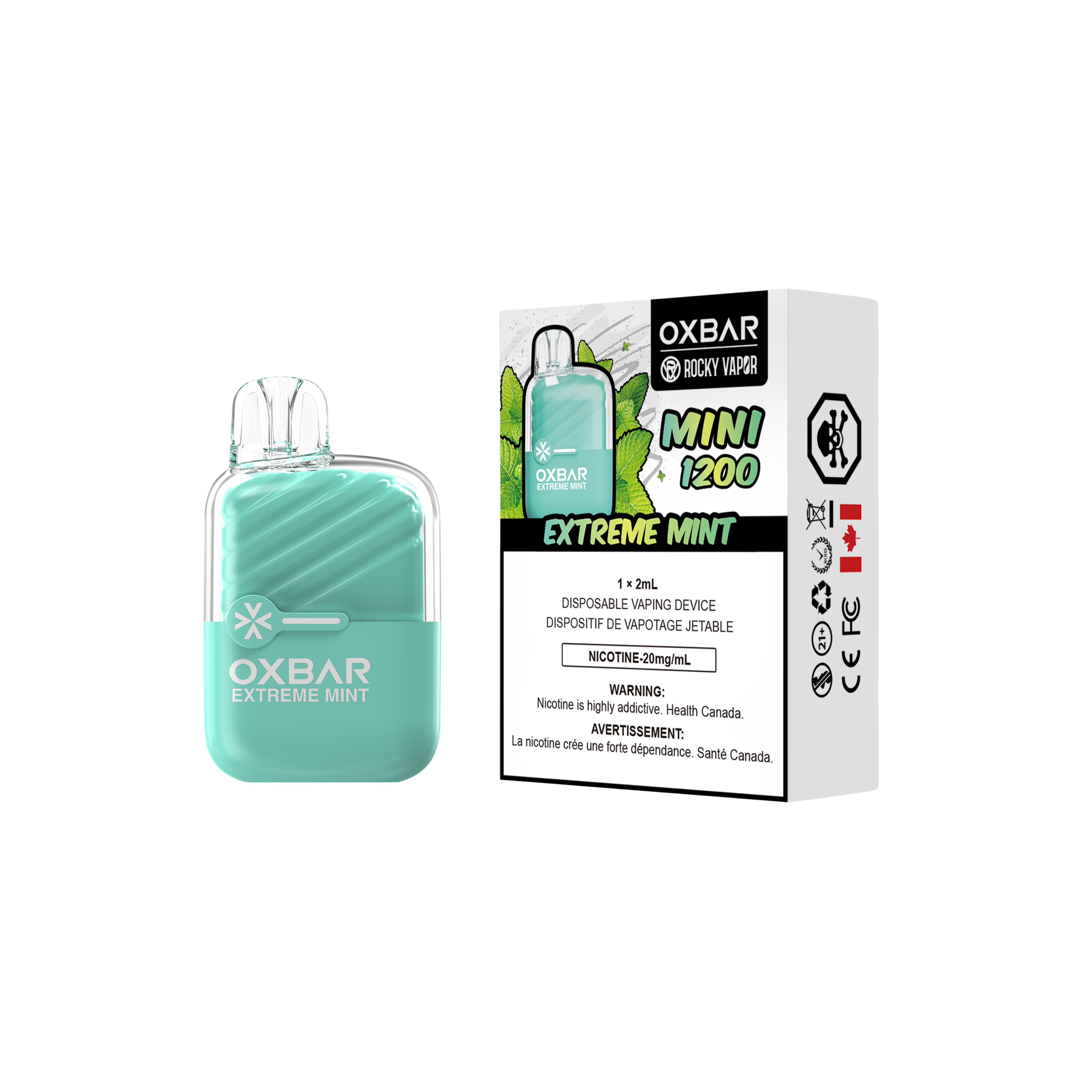 Oxbar Rocky Vapor Mini 1200 Puffs Extreme Mint Disposable Vape 20Mg