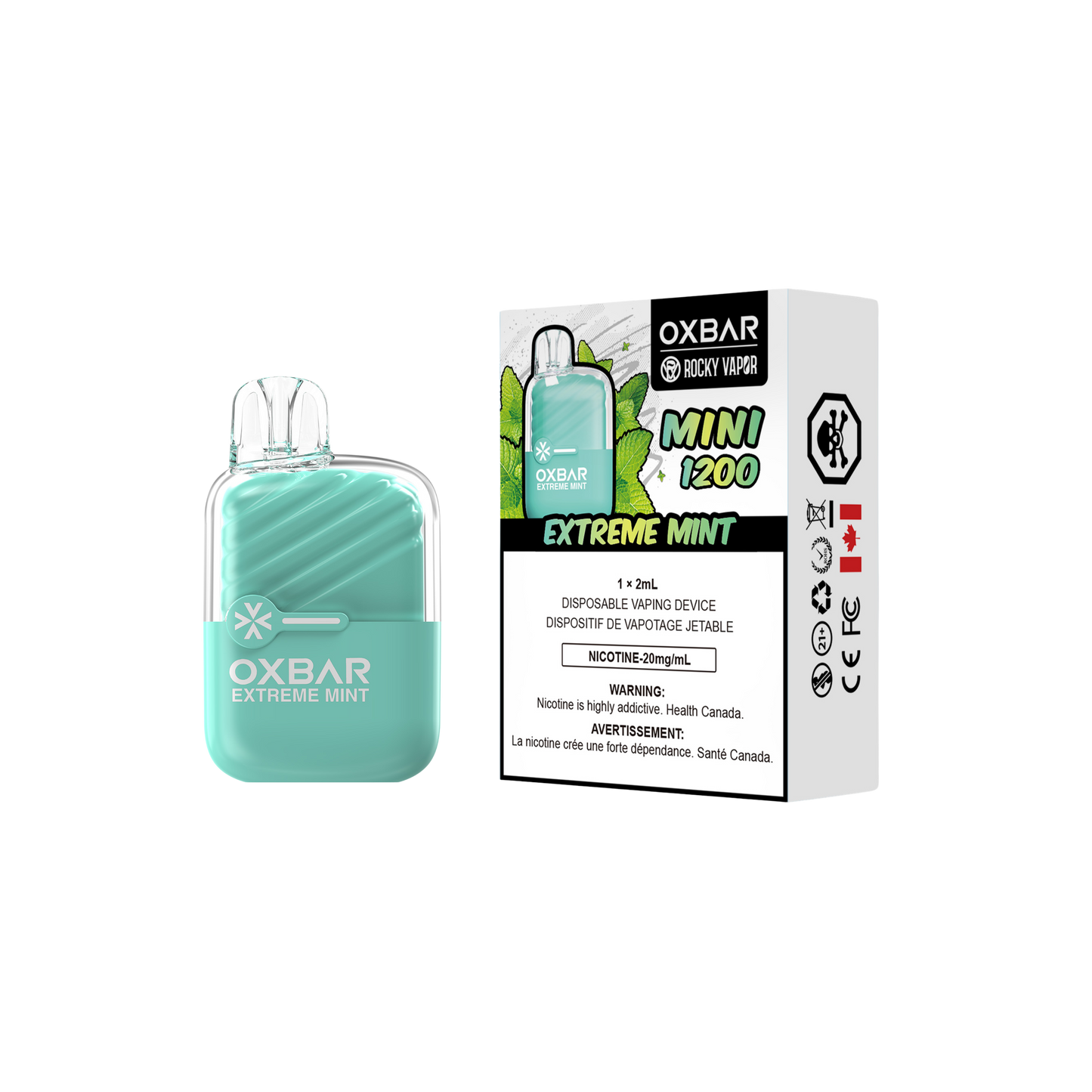 Oxbar Rocky Vapor Mini 1200 Puffs Extreme Mint Disposable Vape 20Mg