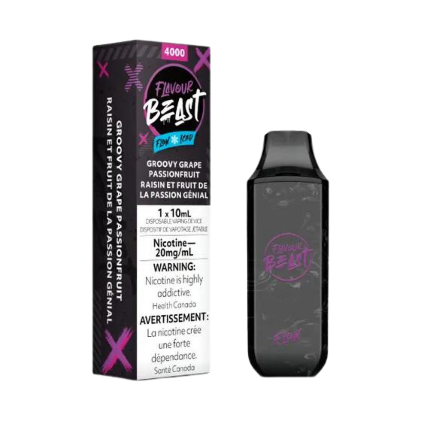 Flavour Beast Flow Iced 4000 Puffs Groovy Raisin et Fruit de la Passion Vape jetable rechargeable 20 mg