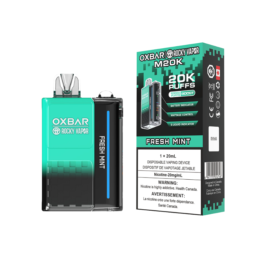 Oxbar Rocky Vapor M20K 20K Puffs Fresh Mint Vape jetable rechargeable à puissance réglable 20 mg