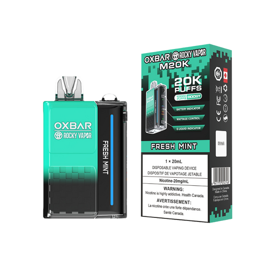 Oxbar Rocky Vapor M20K 20K Puffs Fresh Mint Adjustable Wattage Rechargeable Disposable Vape 20Mg