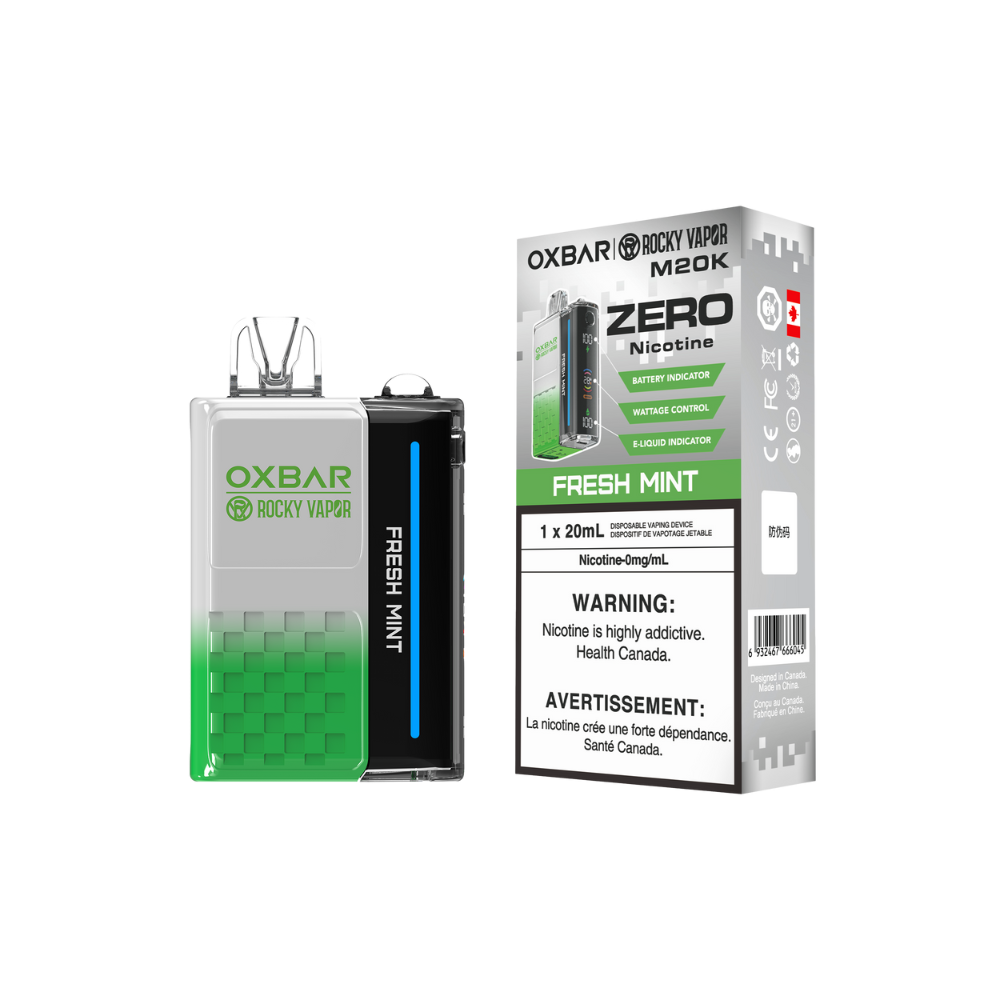 Oxbar Rocky Vapor M20K 20K Puffs Fresh Mint Adjustable Wattage Rechargeable Disposable Vape Zero Nicotine