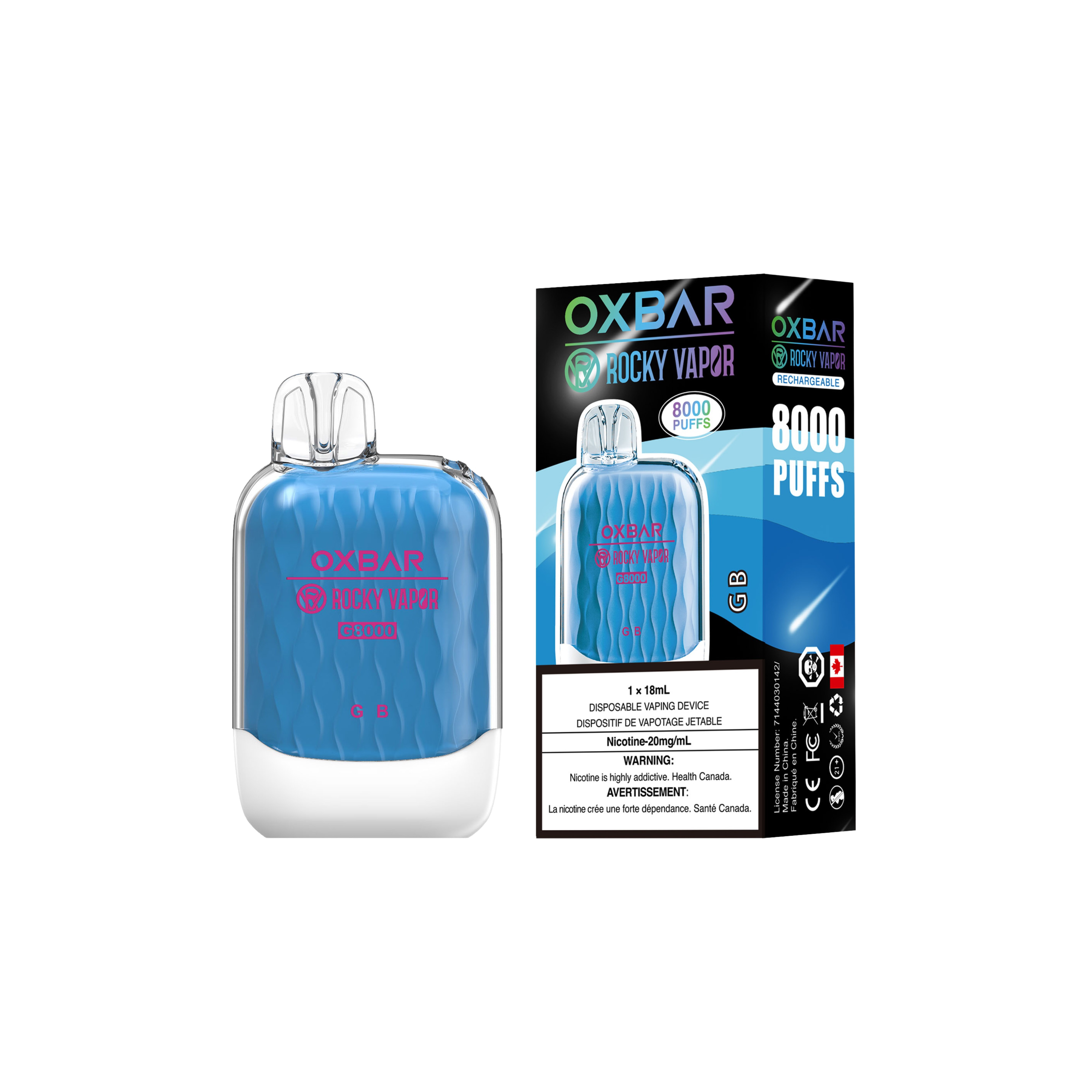Oxbar Rocky Vapor G 8000 8000 Bouffées GB Vape Jetable Rechargeable 20Mg