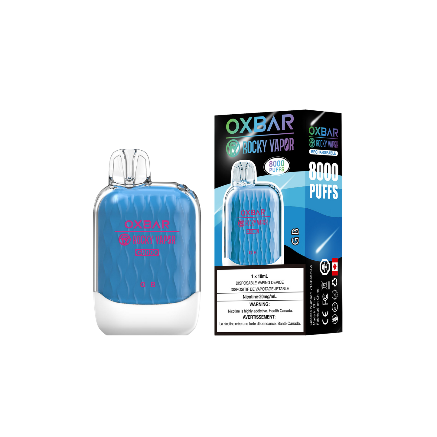 Oxbar Rocky Vapor G 8000 8000 Bouffées GB Vape Jetable Rechargeable 20Mg