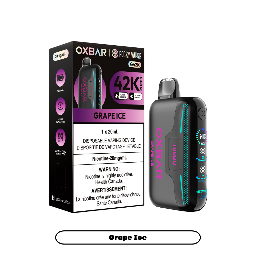 Oxbar Rocky Vapor G42k Raisin Glacé 42K Bouffées Vape jetable rechargeable à nicotine réglable 20mg