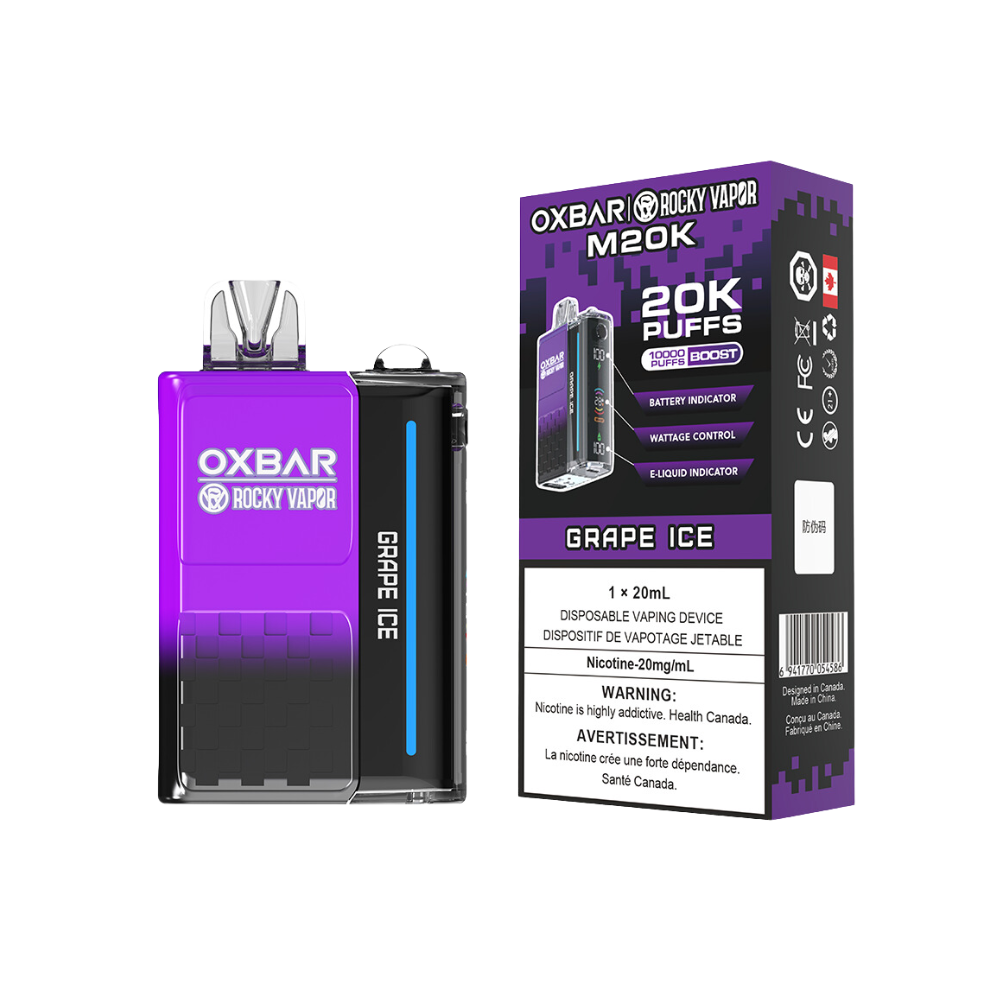 Oxbar Rocky Vapor M20K 20K Puffs Grape Ice Adjustable Wattage Rechargeable Disposable Vape 20Mg