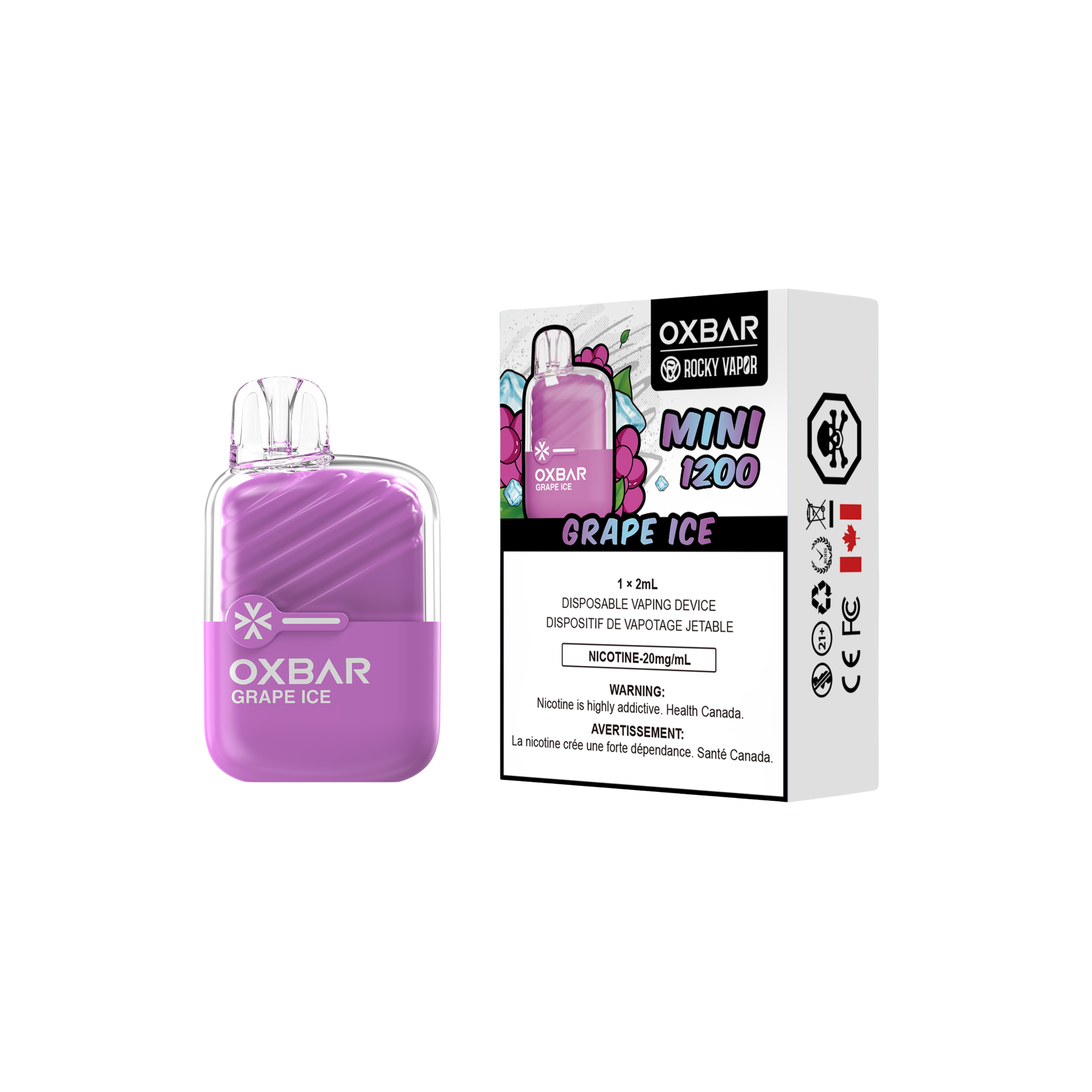 Oxbar Rocky Vapor Mini 1200 Puffs Grape Ice Disposable Vape 20Mg
