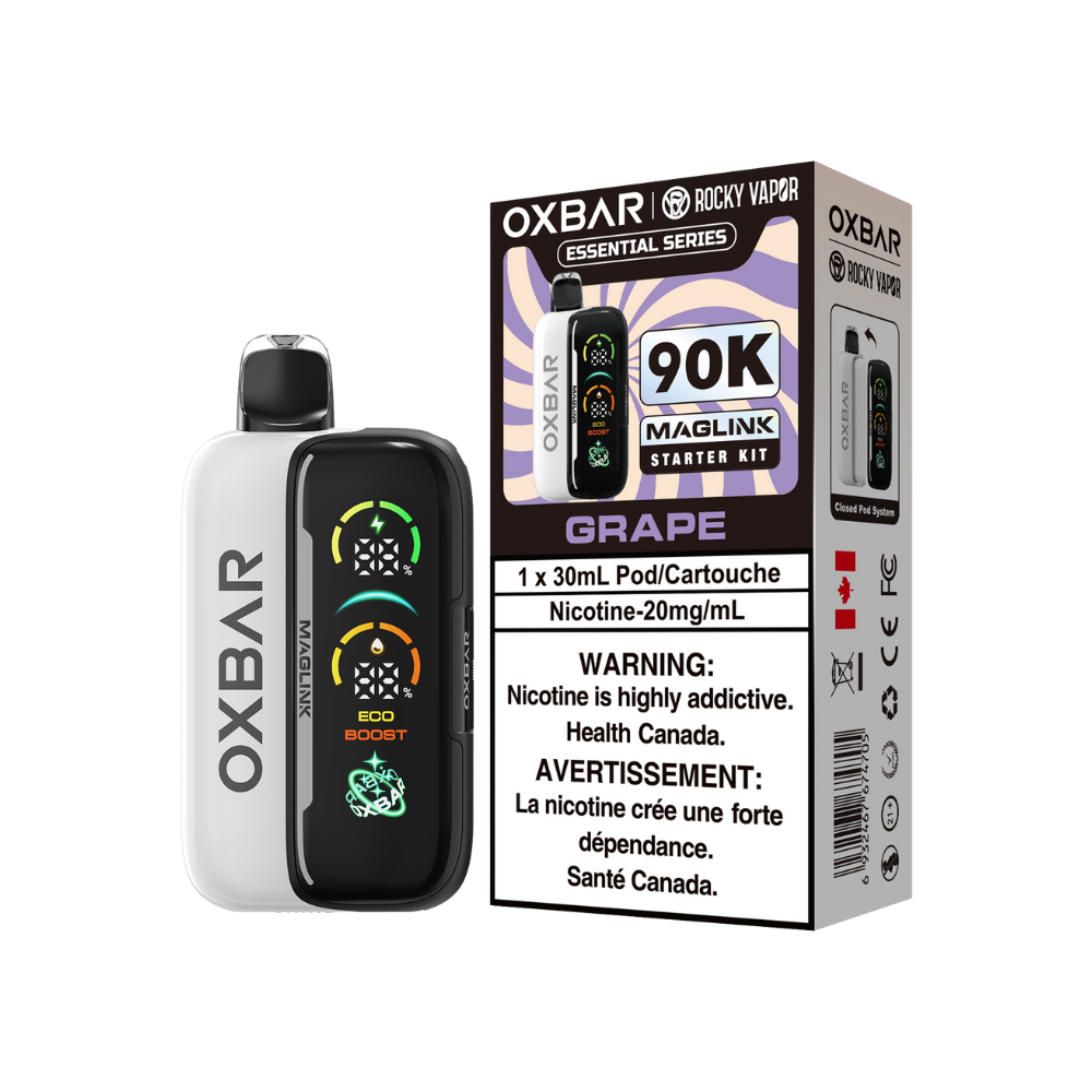 Oxbar Rocky Vapor Maglink Starter Kit 90K Puffs - Grape Rechargeable Disposable/Closed Pod System Vape 20Mg