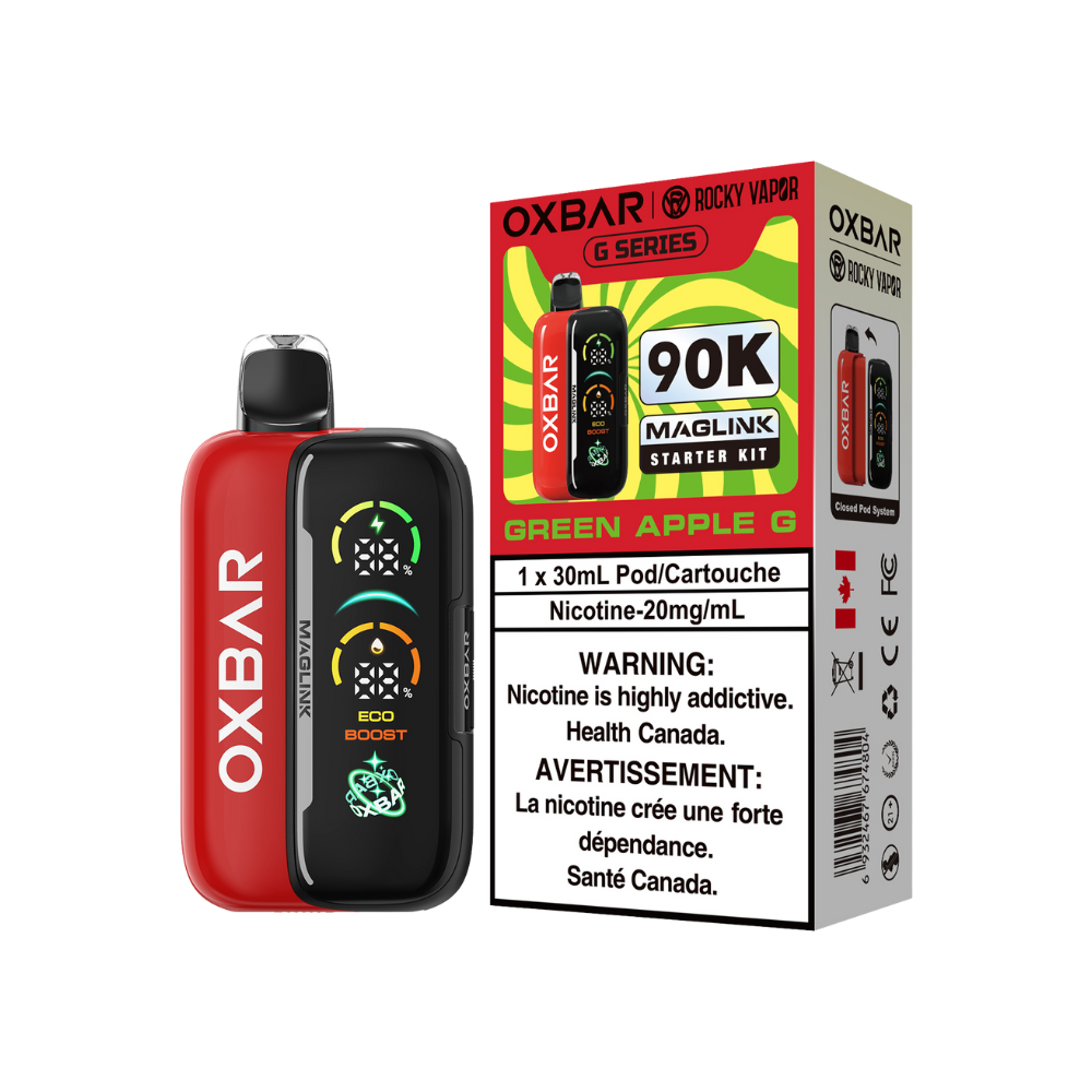 Oxbar Rocky Vapor Maglink Starter Kit 90K Puffs - Green Apple G Rechargeable Disposable/Closed Pod System Vape 20Mg