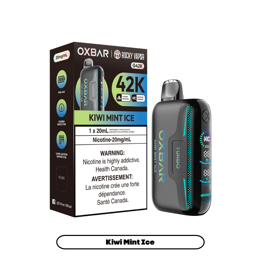 Oxbar Rocky Vapor G42k Kiwi Mint Ice 42K Puffs Adjustable Nicotine Rechargeable Disposable Vape 20Mg