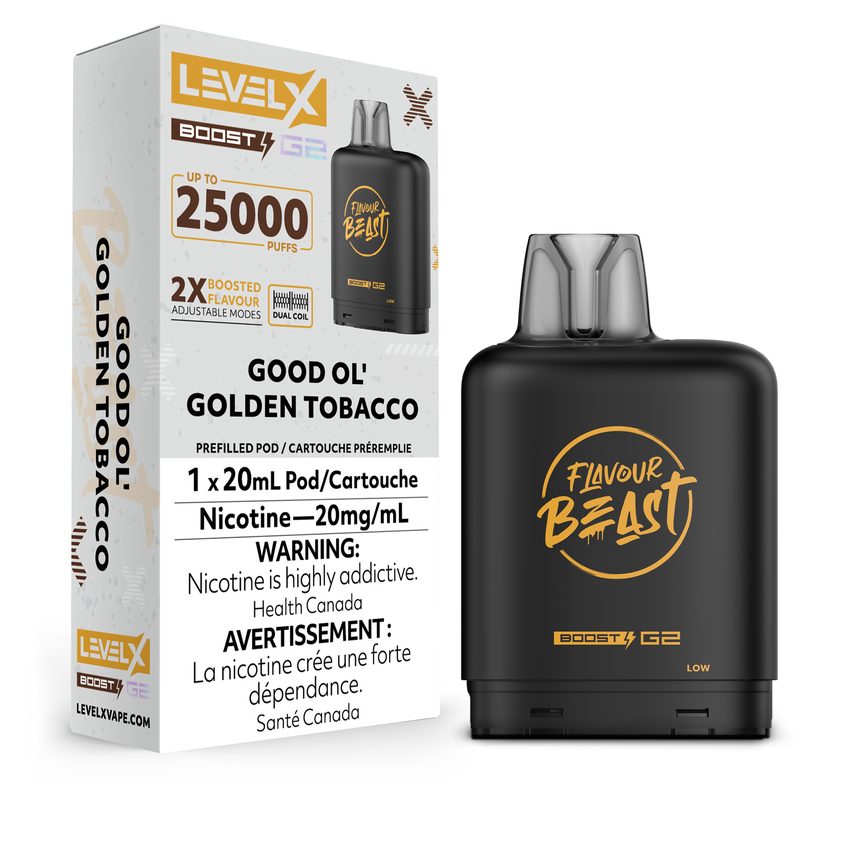 Flavour Beast Niveau X G2 Boost 25K (Cartouches préremplies) - Bon Vieux Tabac Doré