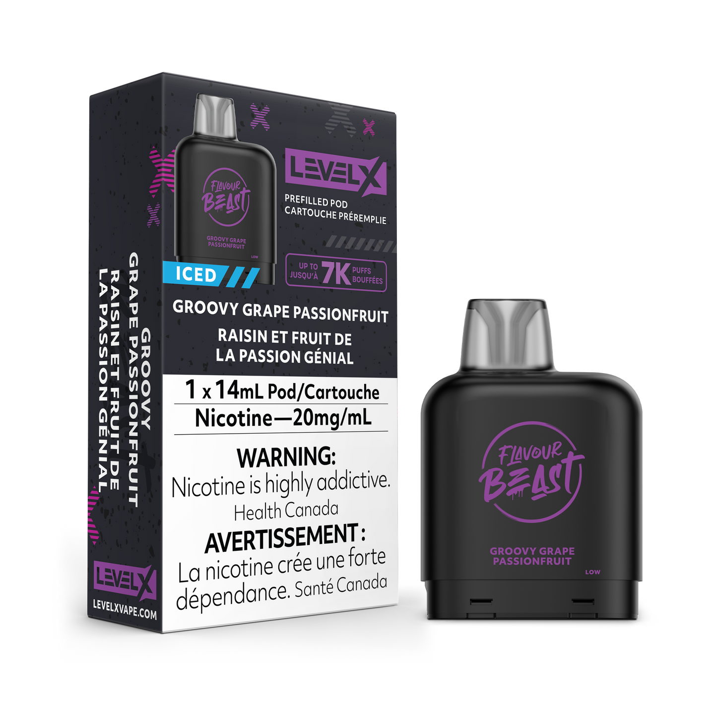 Flavour Beast Level X 7K Puffs (Prefilled Pods) Groovy Grape Passionfruit