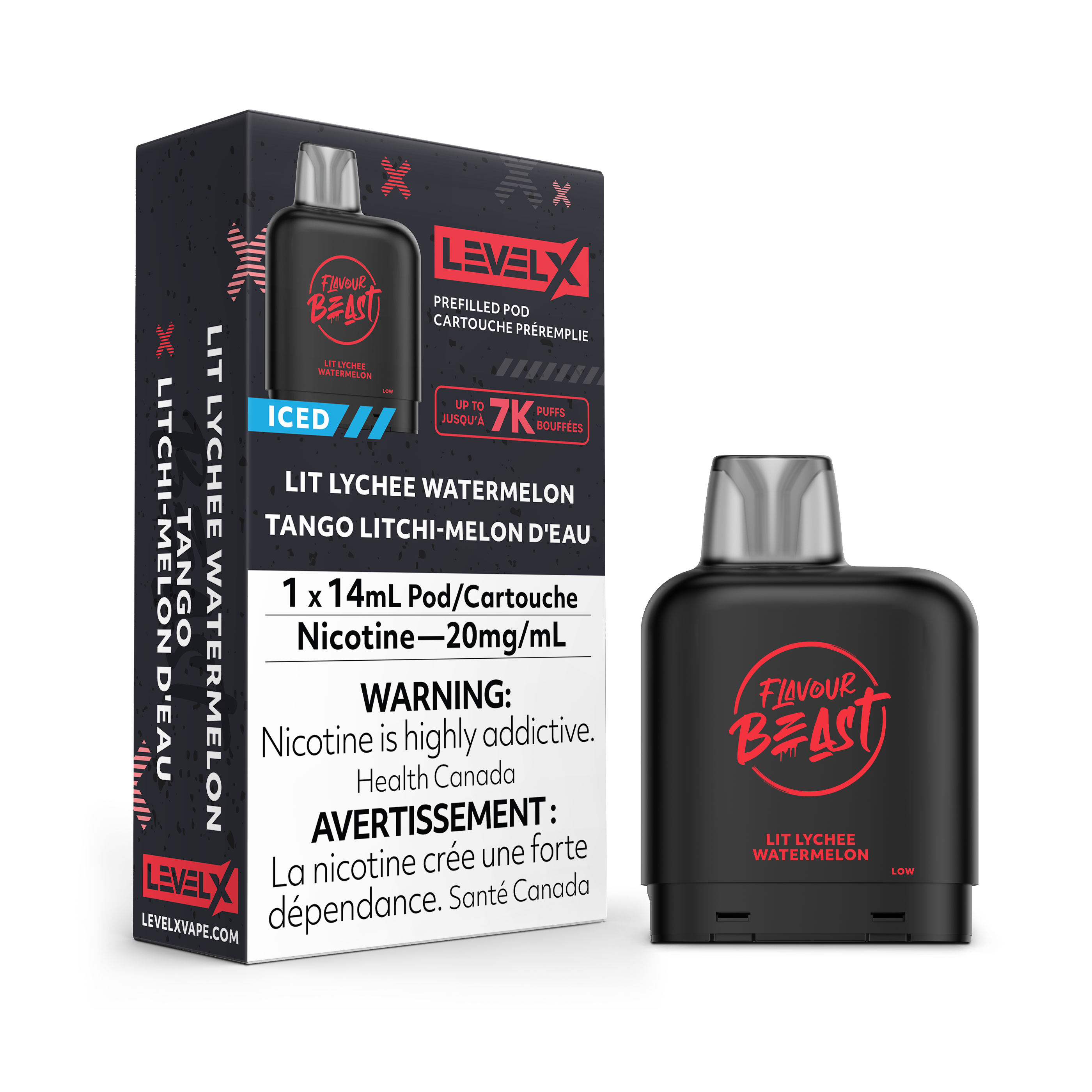 Flavour Beast Niveau X 7K Bouffées (Pods Préremplis) Lit Litchi Pastèque