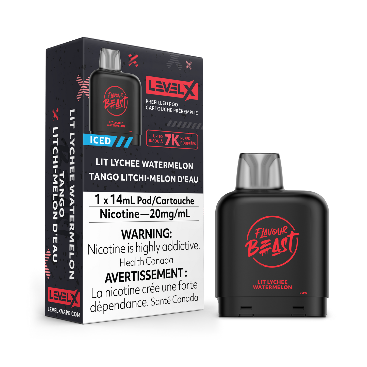 Flavour Beast Level X 7K Puffs (Prefilled Pods) Lit Lychee Watermelon