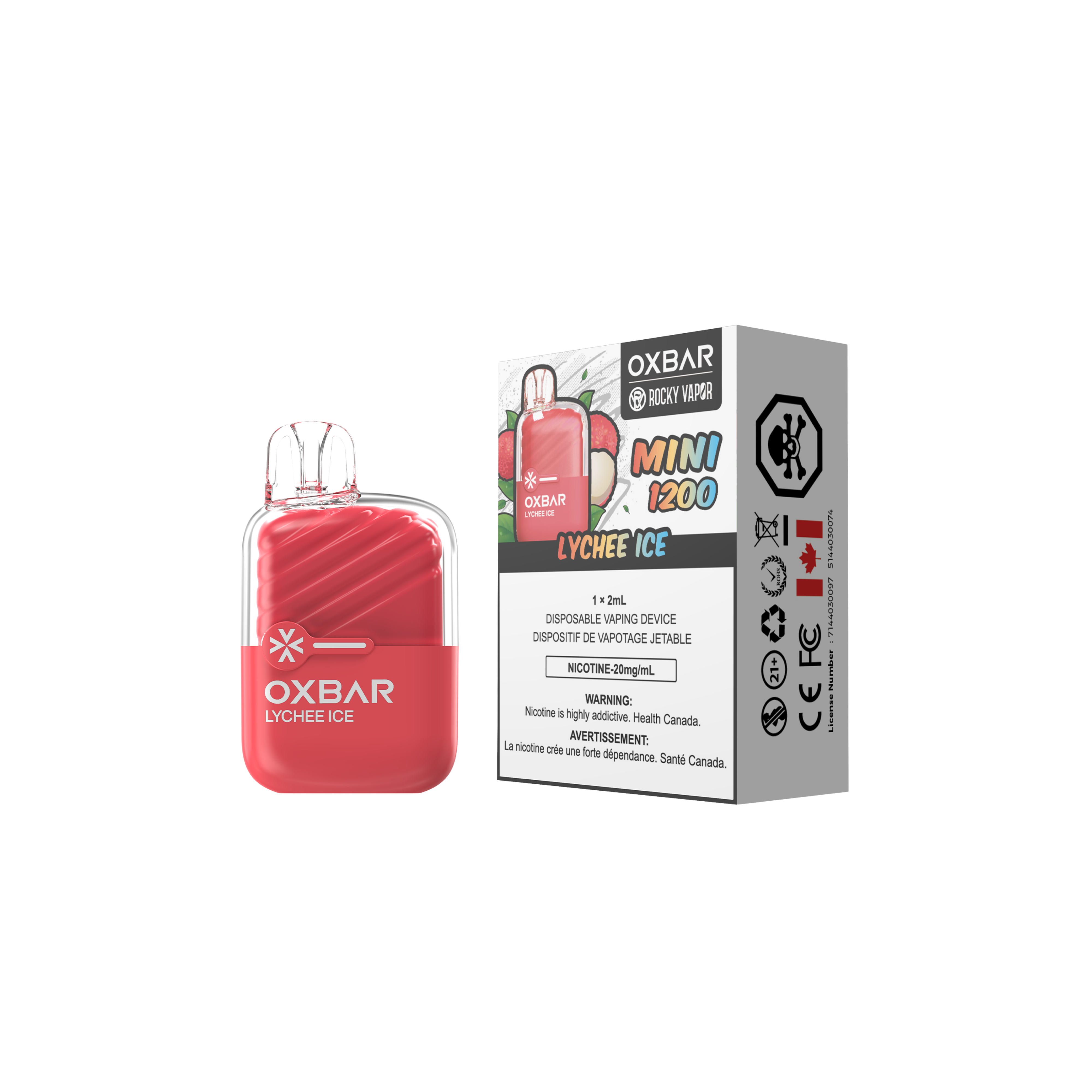 Oxbar Rocky Vapor Mini 1200 Puffs Lychee Ice Disposable Vape 20Mg