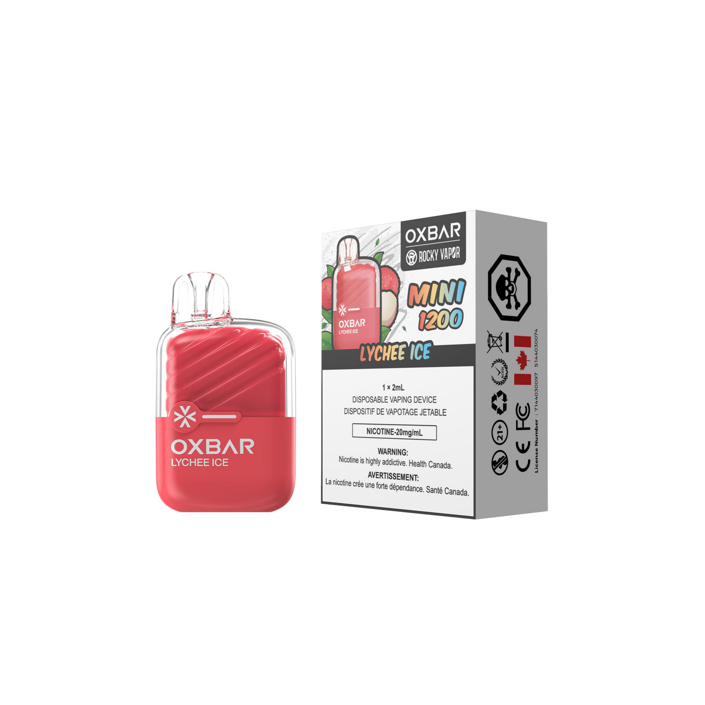 Oxbar Rocky Vapor Mini 1200 Puffs Lychee Ice Disposable Vape 20Mg