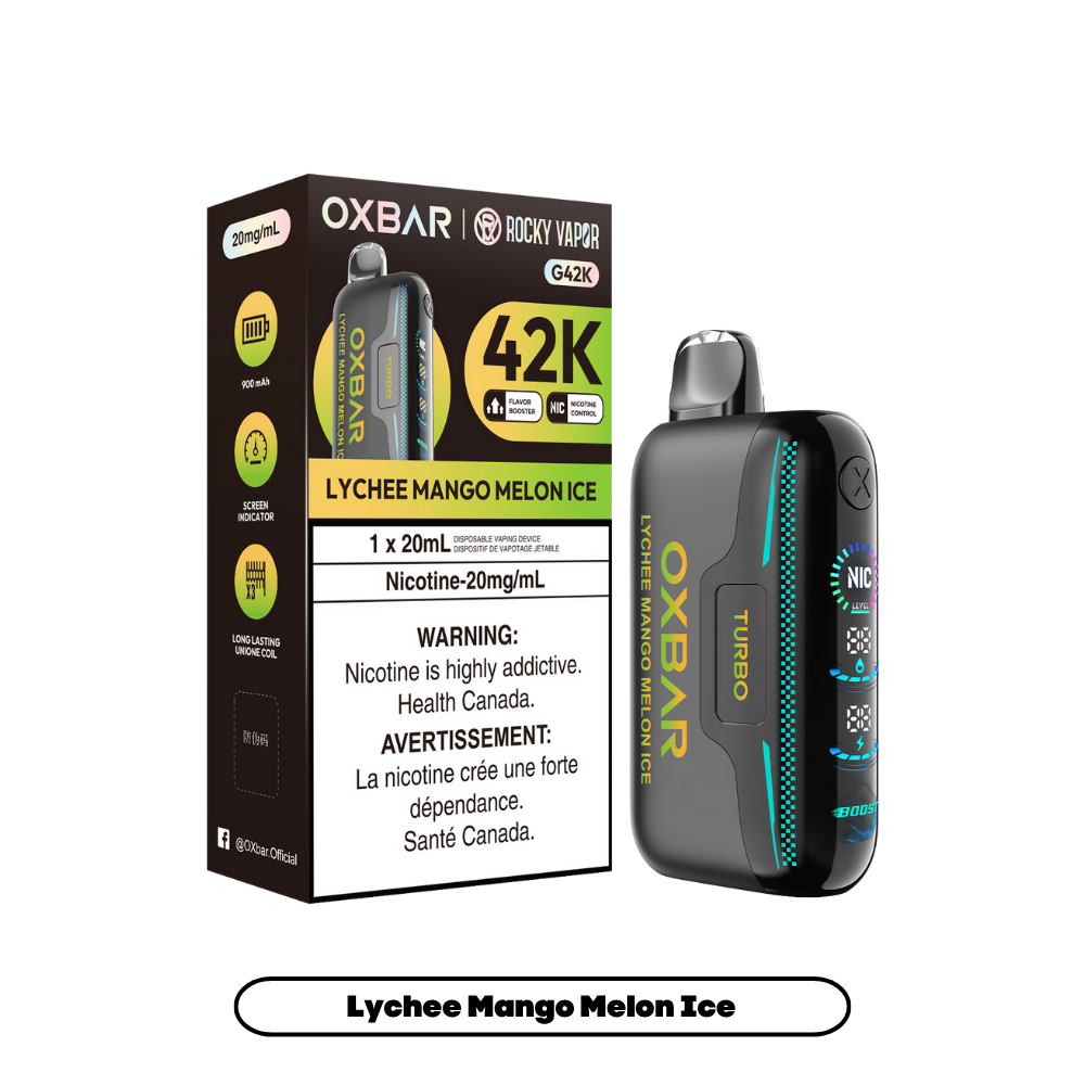 Oxbar Rocky Vapor G42k Lychee Mango Melon Ice 42K Puffs Adjustable Nicotine Rechargeable Disposable Vape 20Mg